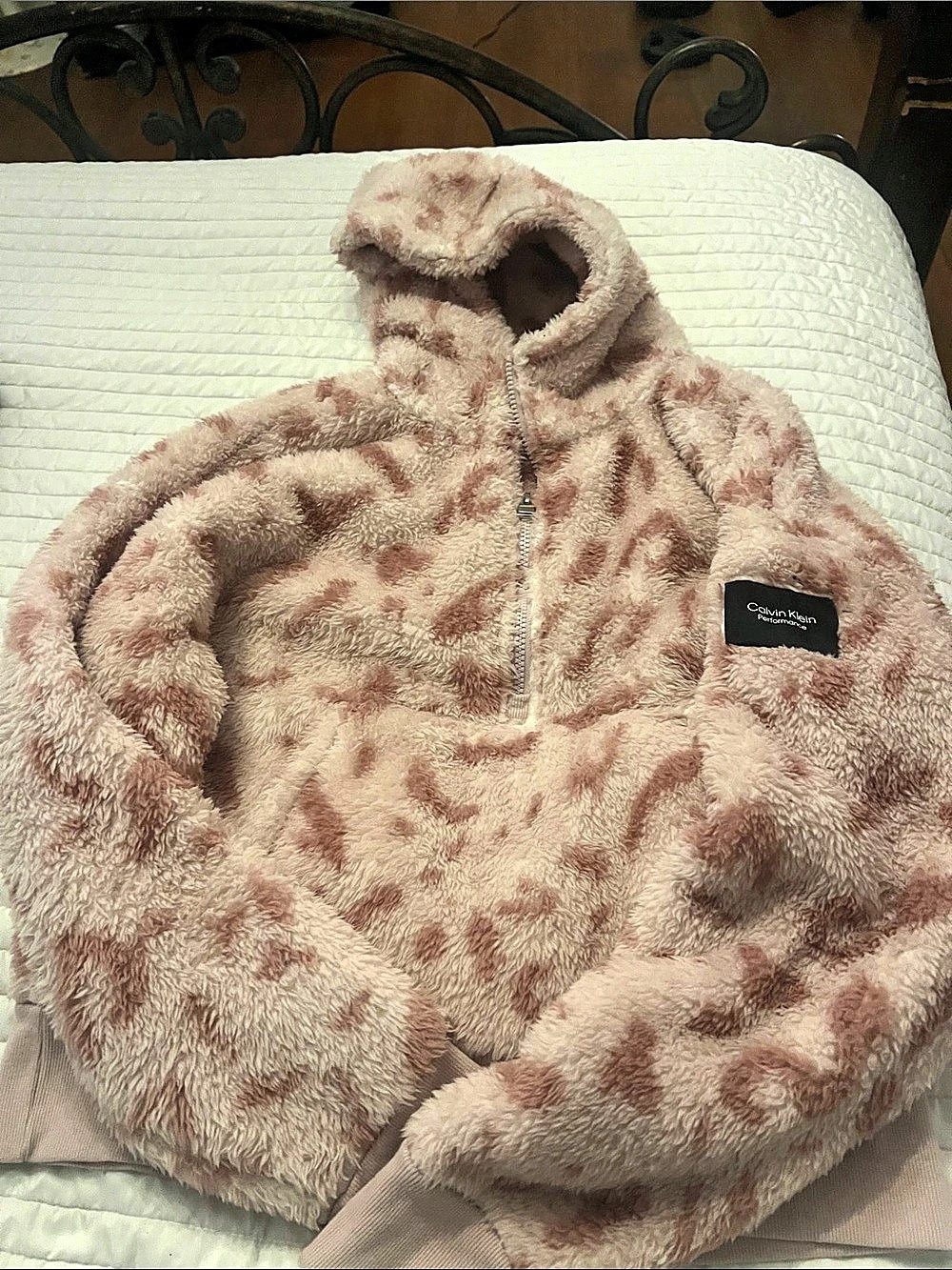 Calvin Klein Performance Fleece Animal Print Jacket Pink Medium Like New